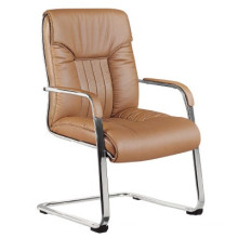 High Density Leather Sled Base Brown Conference Office Chair (FOHC-16#)